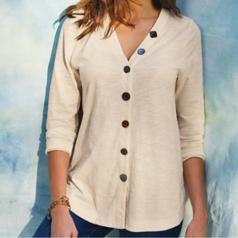 Soft Surroundings Whisper White Delia Button Top